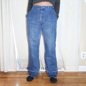 Vintage Seattle Blues High Waisted Wide Leg Blue Denim Jeans Women's 28x32